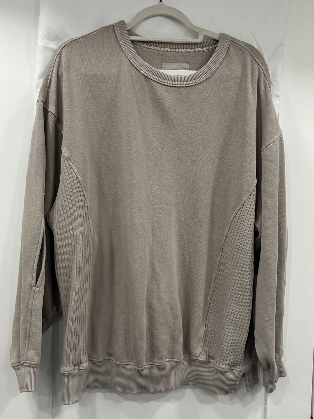 Aerie Oversized Sweatshirt Taupe Neutral Pullover Side Rib Detail Size M